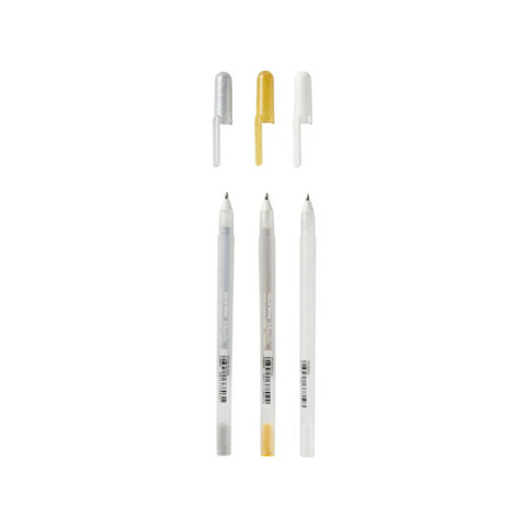 Estuche de 3 Gelly Roll Mixed Oro Plata Blanco Sakura