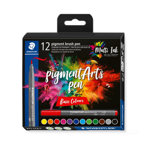 Estuche Brush Pen Pigment Arts 12 pcs Colores Básicos