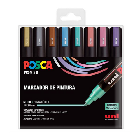 Set Uni Posca PC5M 1,8-2,5 mm Colores Metálicos 8 pcs