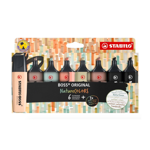 Estuche de 6+2 Marcadores Nature Colors BOSS ORIGINAL Stabilo