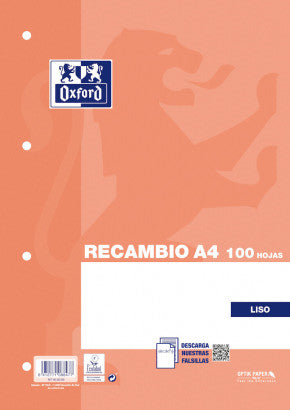 RECAMBIOS TAPA BLANDA A4 100 HOJAS LISO NARANJA