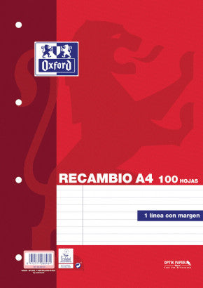 RECAMBIOS TAPA BLANDA A4 100HOJAS HORIZONTAL ROJO