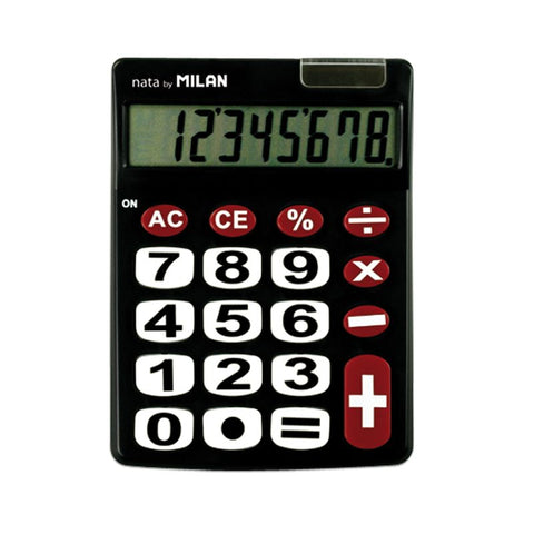 CALCULADORA DE SOBREMESA 8 DÍGITOS ROJA Y NEGRA MILAN