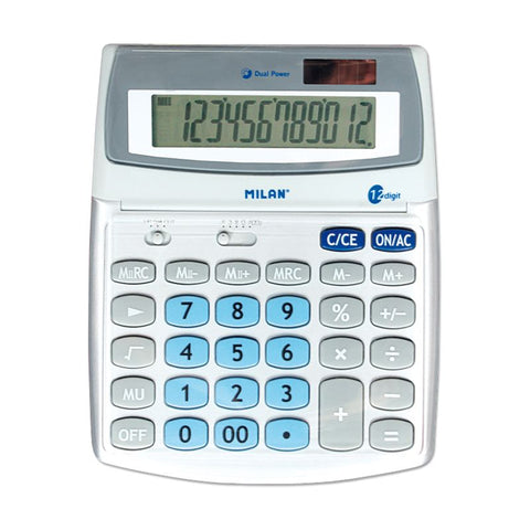 CALCULADORA DE SOBREMESA GRANDE DE 12 DÍGITOS BLANCA MILAN