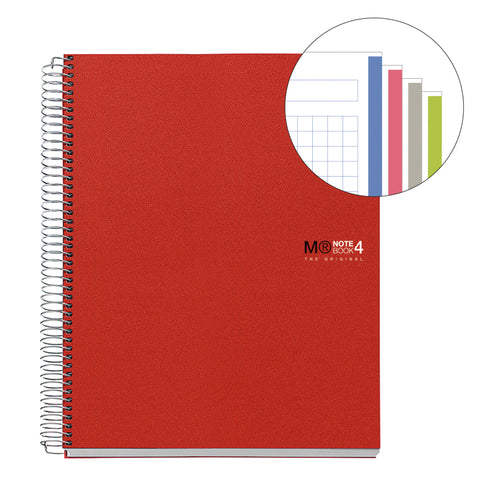NOTEBOOK A6 140 HOJAS CUADRICULADAS PORTADA ROJA POLIPROPILENO