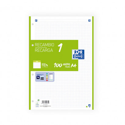 RECAMBIO 1 PAQUETE A4 100 HOJAS 5X5 90GRS