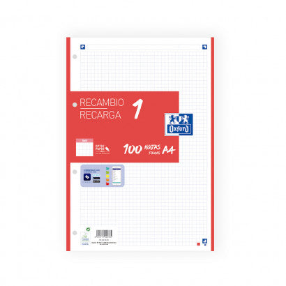 RECAMBIO 1 PAQUETE A4 100 HOJAS 5X5 90GRS