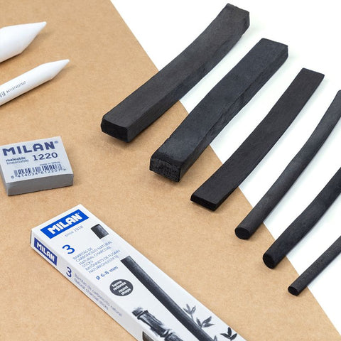 Caja de 5 barras de carboncillo natural cilíndrico ø 3-5mm MILAN