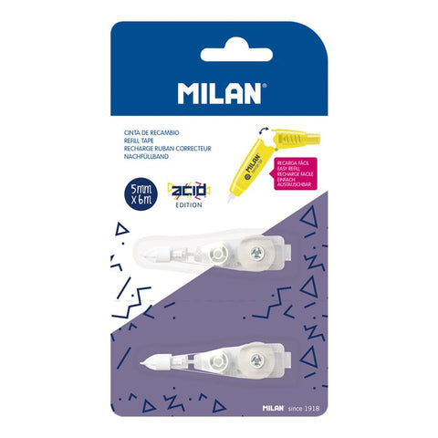 Blíster de 2 recambios de Cinta Correctora con pulsador I 5mm x 6 m MILAN