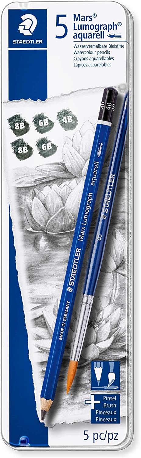 Lápices de grafito acuarelables + pincel Staedtler
