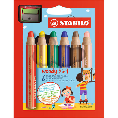Lápiz Acuarelable 3 en 1 Woody de Stabilo 6 uds