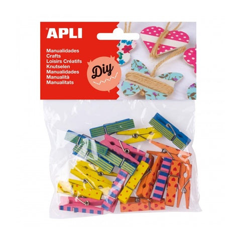 Mini pinzas madera estampadas 20 u.