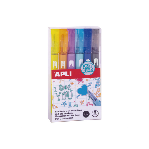 Set Rotuladores Doble Línea Metalizados 6 u Apli