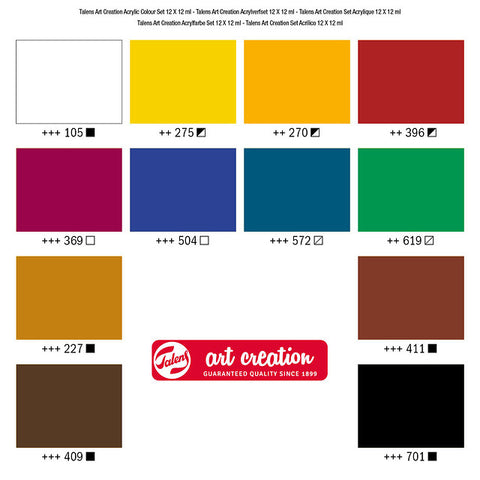 Set 12 tubos 12 ml de acrílico ArtCreation