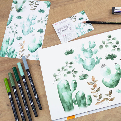Set de Lettering Watercolor Green de Tombow