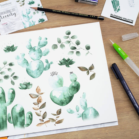 Set de Lettering Watercolor Green de Tombow