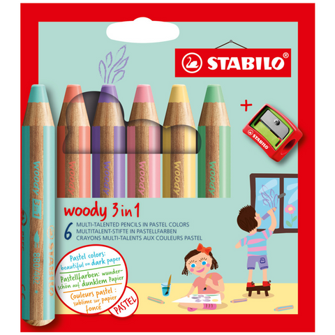 Set Lápiz Acuarelable 3 en 1 Colores Pastel Woody de Stabilo