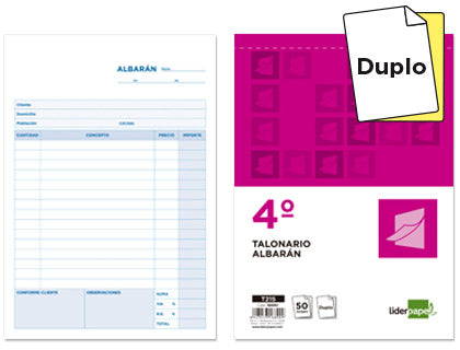 TALONARIO ALBARANES 4º DUPLO 50 HOJAS LIDERPAPEL
