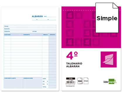 TALONARIO ALBARANES 4º SIMPLE 100 HOJAS LIDERPAPEL