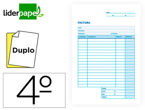 TALONARIO FACTURAS 4º DUPLO 50 HOJAS LIDERPAPEL
