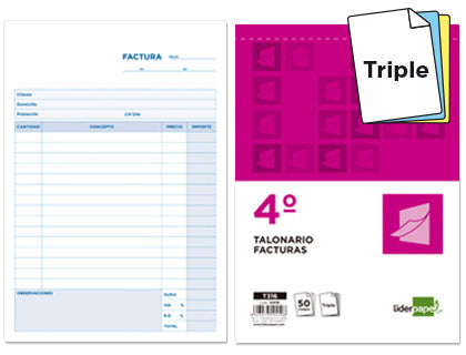 TALONARIO FACTURAS 4º TRIPLE 50 HOJAS LIDERPAPEL