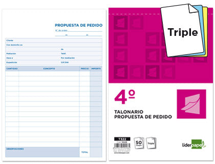 TALONARIO PROPUESTA DE PEDIDO 4º TRIPLE 50 HOJAS LIDERPAPEL