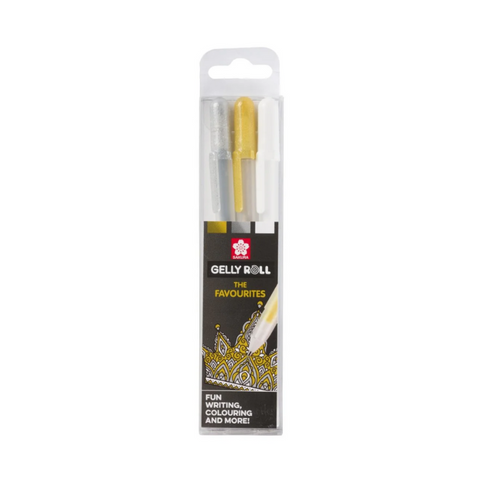 Estuche de 3 Gelly Roll Mixed Oro Plata Blanco Sakura