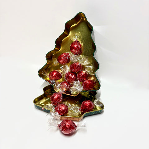 Lata de bombones en forma de árbol