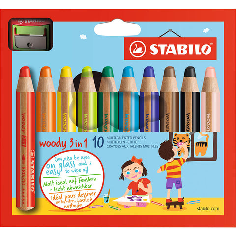Lápiz Acuarelable 3 en 1 Woody de Stabilo 10 uds