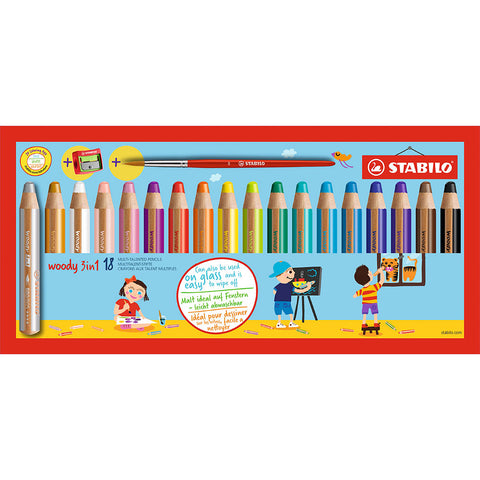 Lápiz Acuarelable 3 en 1 Woody de Stabilo 18 uds