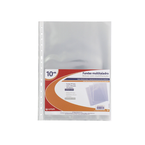 Paquete de 10 uds de Fundas multitaladro A4/Folio