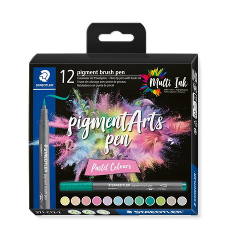 Estuche Brush Pen Pigment Arts 12 pcs Colores Pastel