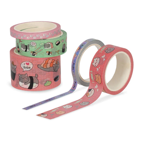 Set de 5 Cintas Decorativas Adhesivas de Papel Kitty - Tape By Tape Legami
