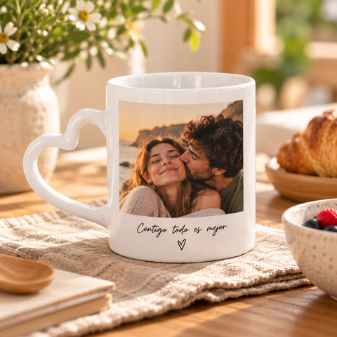 Taza Blanca Cerámica con asa Corazón Personalizada