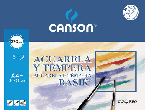 Minipack Papel Acuarela y Témpera A4+ Guarro Basik 370 g 6 Hojas