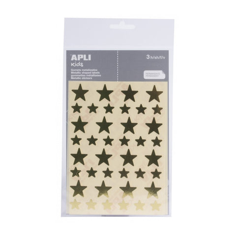 Bolsa gomets estrellas 12,5 y 19,5 mm metalizados oro 3 hojas