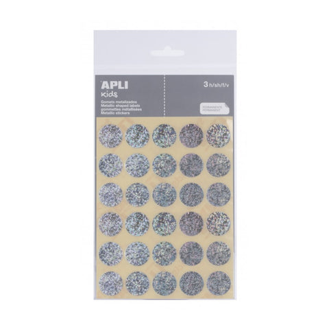 Bolsa gomets redondos Ø 20 mm metalizados plata 3 hojas