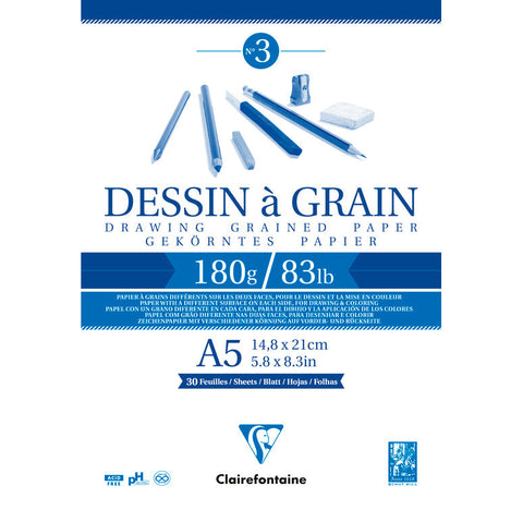 Bloc de Déssin Encollé à grain A5 - 30pg - 180 gr
